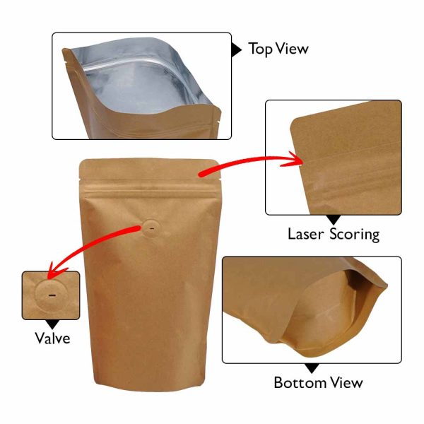 Kraft paper standup Pouches with valve
