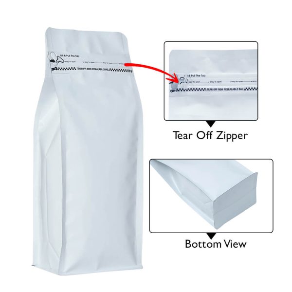 Flat bottom pouch with tear off zipper